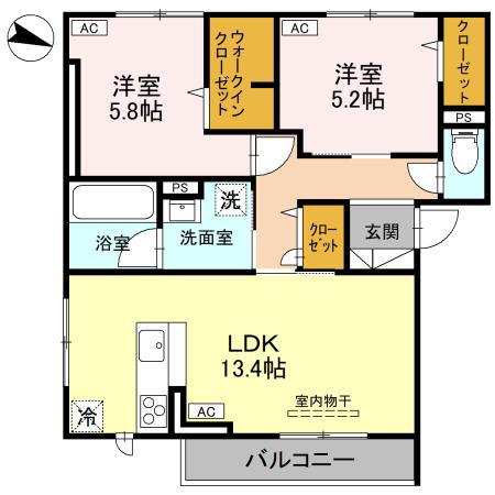 プリュニエ(2LDK/2階)の間取り写真