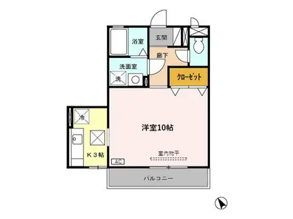 パークサイド鞍月(1K/1階)の間取り写真