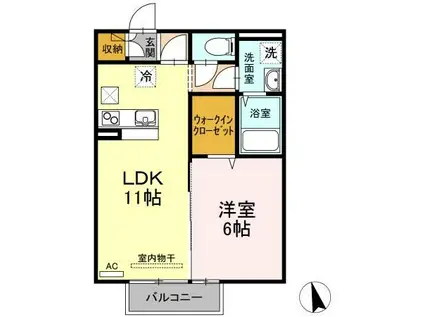 グランフェルティA棟(1LDK/1階)の間取り写真