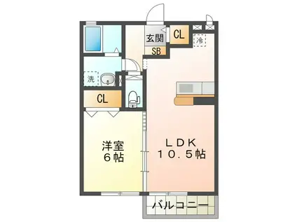 リビングタウン四日市芝田(1LDK/2階)の間取り写真