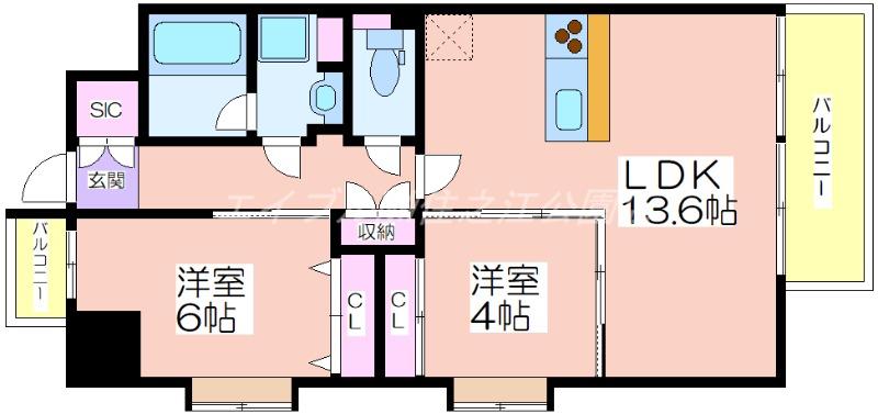 スプランディッドあびこ駅前(2LDK/15階)の間取り写真