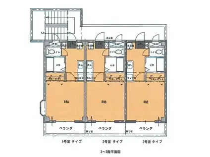 サンコートクリスタル(1K/2階)の間取り写真