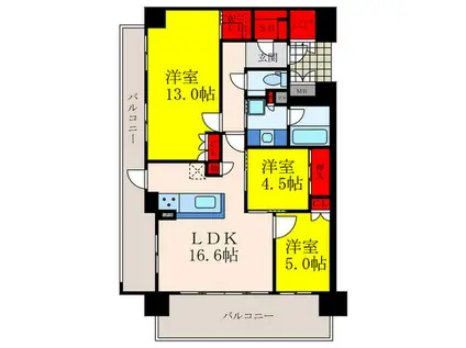 プラウド江坂(3LDK/6階)の間取り写真