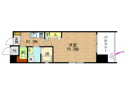 グラビスコート十日市(1K/12階)の間取り写真