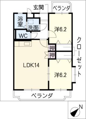 ア・ドリーム星ヶ丘(2LDK/2階)の間取り写真