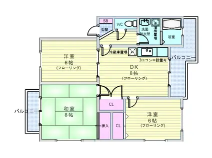 エステートピア豊中北(3LDK/1階)の間取り写真