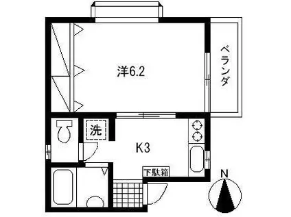 スパイラル新羽(1K/2階)の間取り写真