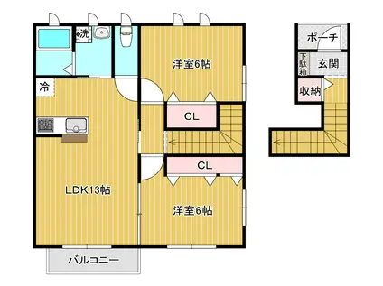 ＪＲ仙石線 福田町駅 徒歩23分 2階建 築12年(2LDK/2階)の間取り写真