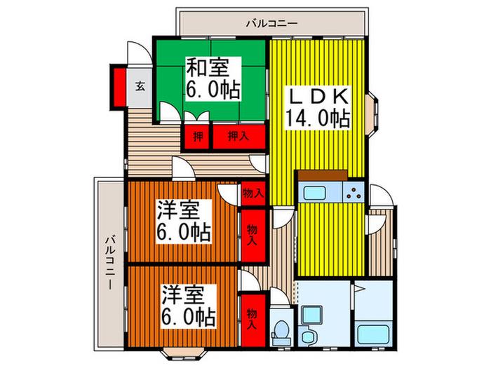 コーポエンドレス(3LDK/1階)の間取り写真