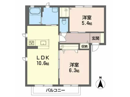 ブランシェ桜B棟(2LDK/2階)の間取り写真