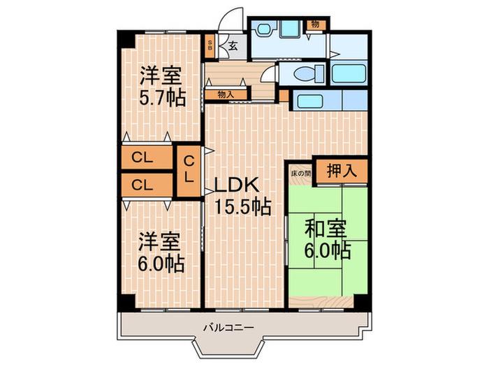 ハイツレインボー塩屋(3LDK/1階)の間取り写真