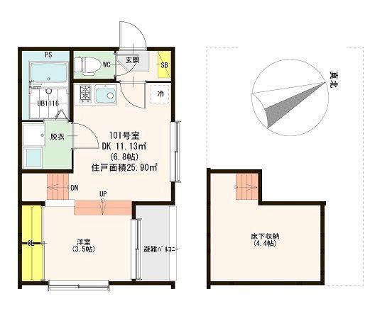 ハーーモニーテラス松葉町V(1SDK/1階)の間取り写真