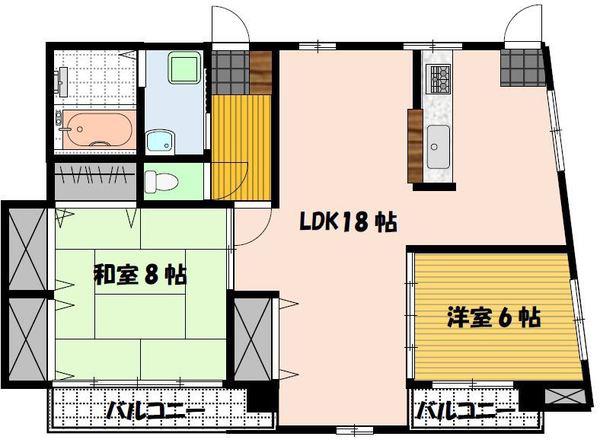 ケアコム八幡(2LDK/2階)の間取り写真