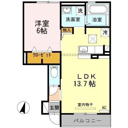 角井田ハウス(1LDK/1階)の間取り写真