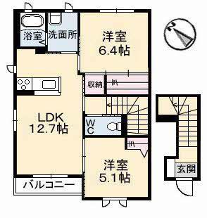 エテルグリーア A棟(2LDK/2階)の間取り写真