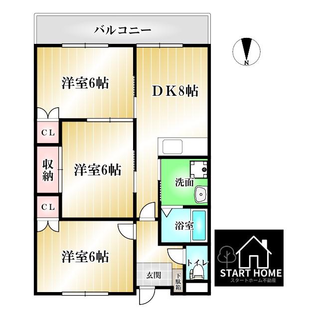 ガーデンヒルズ藍住II(3DK/4階)の間取り写真