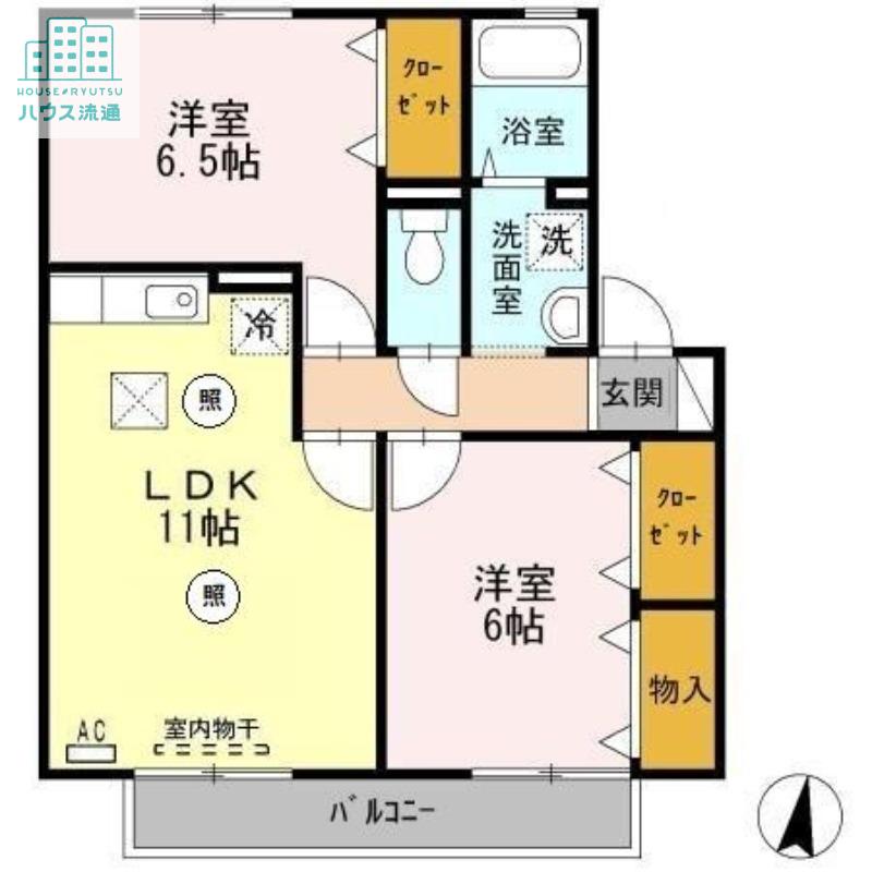 メルベーユ富の原B(2LDK/1階)の間取り写真
