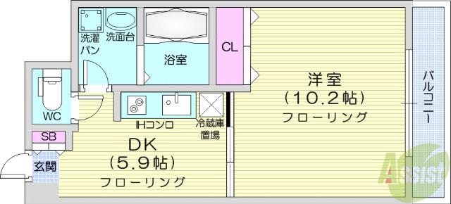 ウエストパーク支倉(1DK/10階)の間取り写真