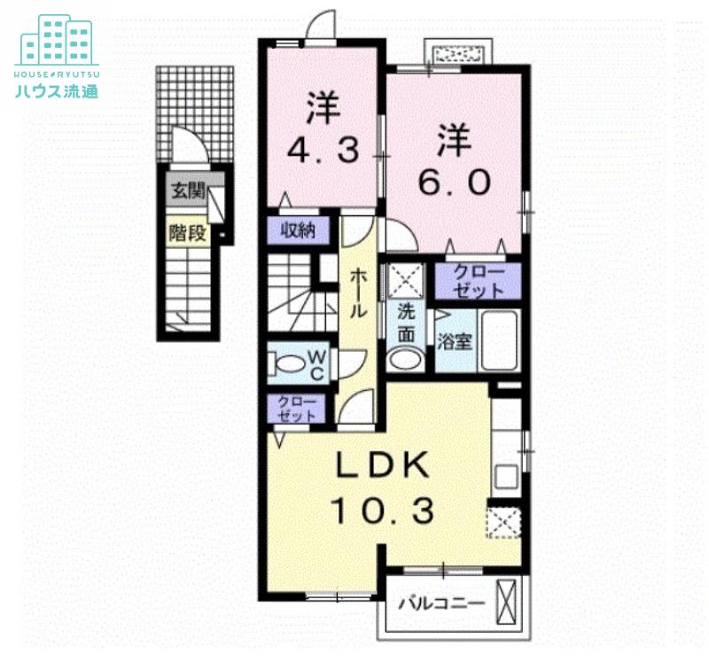プラシードヒルI(2LDK/2階)の間取り写真