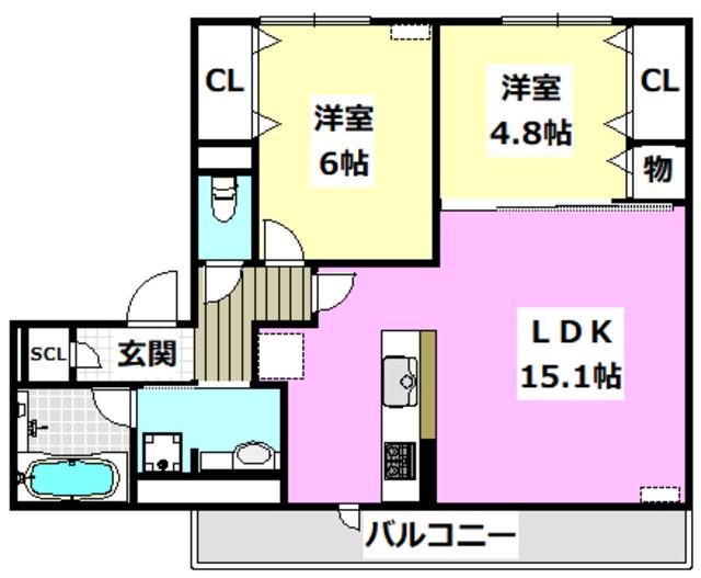 D-RESIDENCE南茨木II(2LDK/3階)の間取り写真