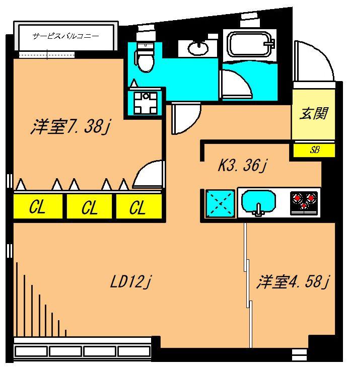 DEN FLAT 南平台(2LDK/3階)の間取り写真