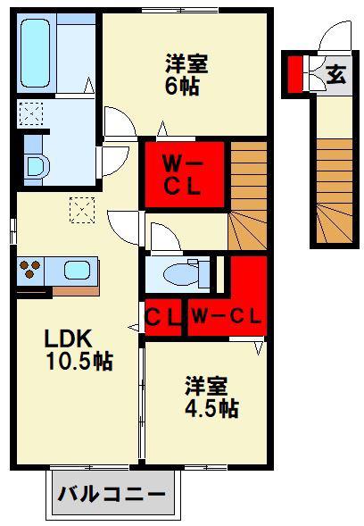 クレール本城II(2LDK/2階)の間取り写真