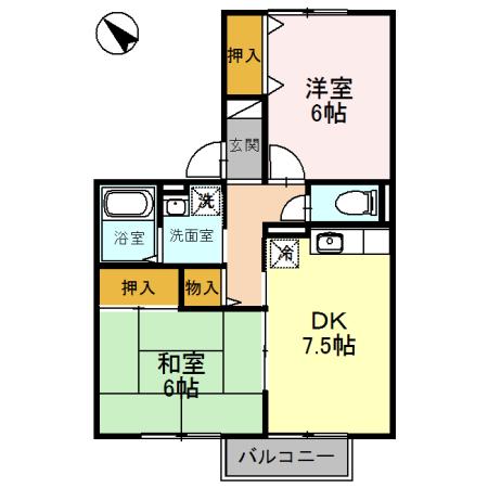 グランベールI(2DK/2階)の間取り写真