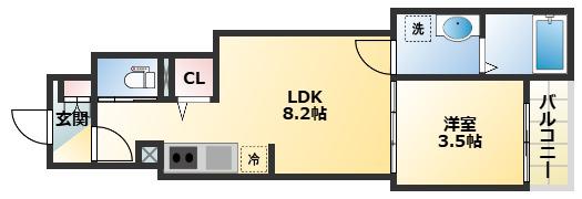 グランツ喜連(1LDK/1階)の間取り写真
