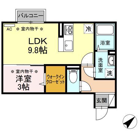 T.ハイツ豊田町(1LDK/2階)の間取り写真