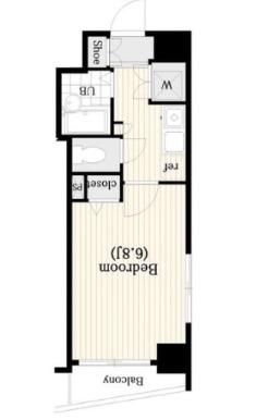 シンシア三軒茶屋太子堂(1K/8階)の間取り写真