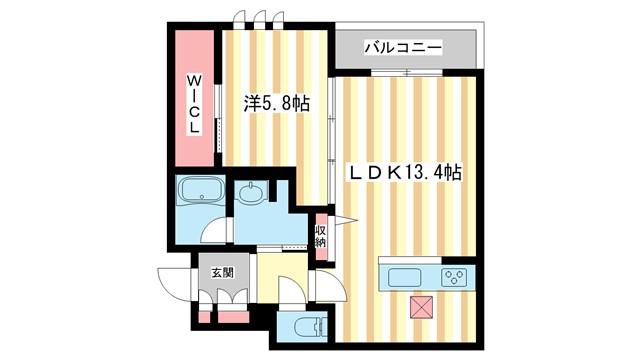 ジェイエイチエスプレミア西大寺(1LDK/1階)の間取り写真