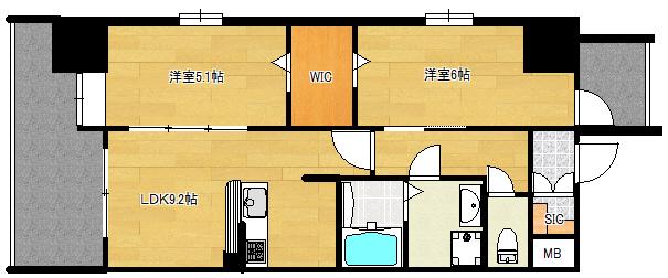 グランデール中広(2LDK/2階)の間取り写真
