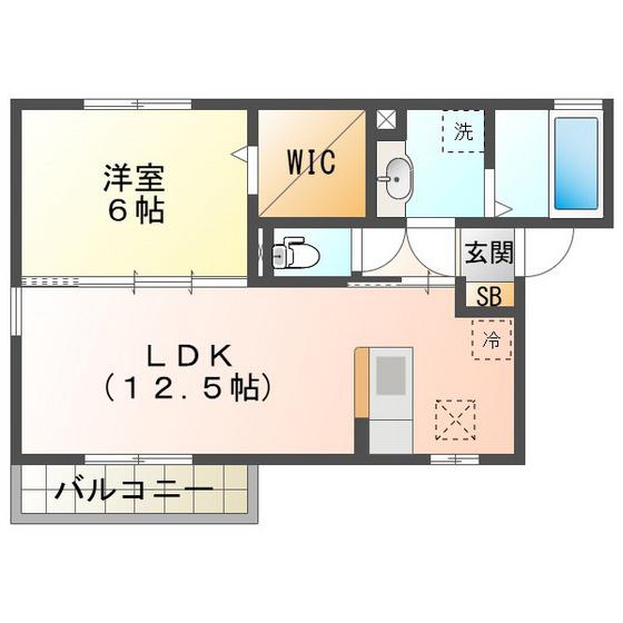 クレールカルチェVI B棟(1LDK/2階)の間取り写真