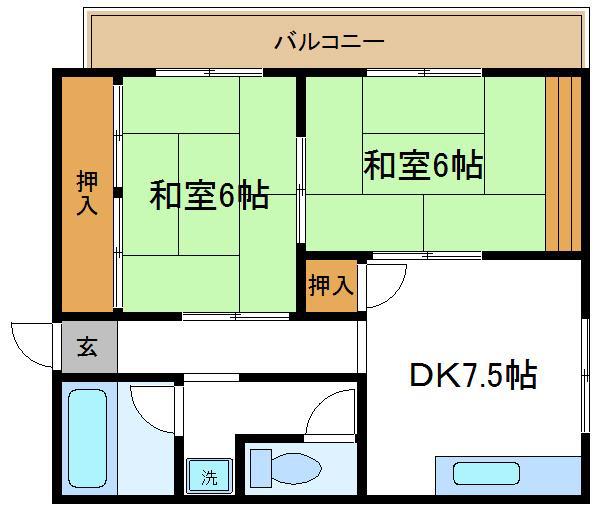 大洋ハイツ(2DK/1階)の間取り写真