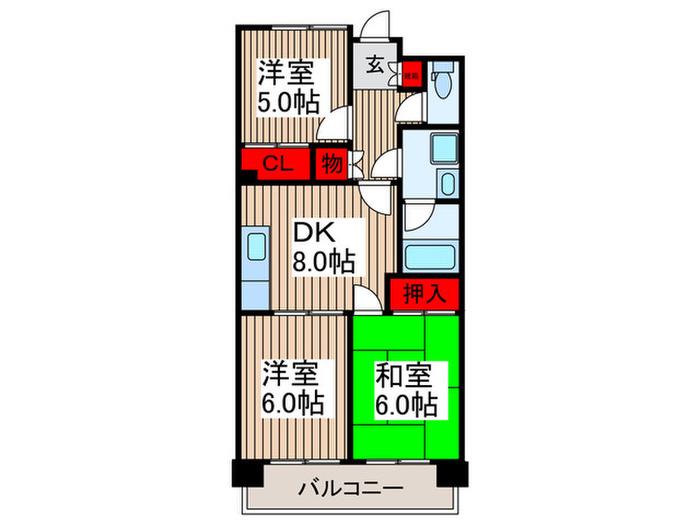 ロイヤルヒルズ池田(3DK/4階)の間取り写真
