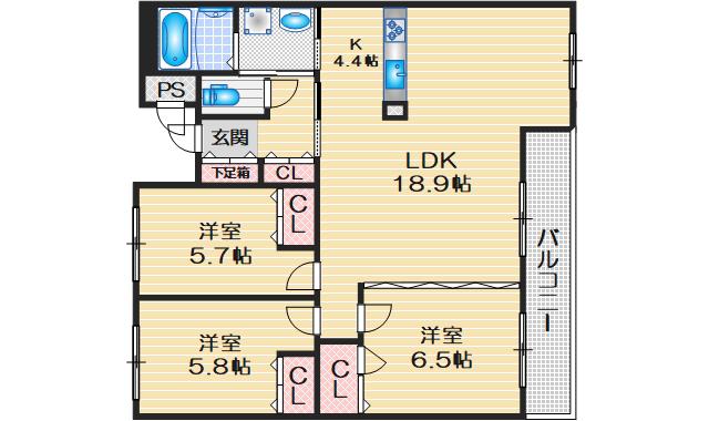 シュロス桃山台(3LDK/4階)の間取り写真