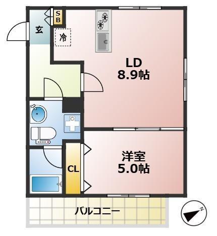 APARTMENT風音(1LDK/3階)の間取り写真