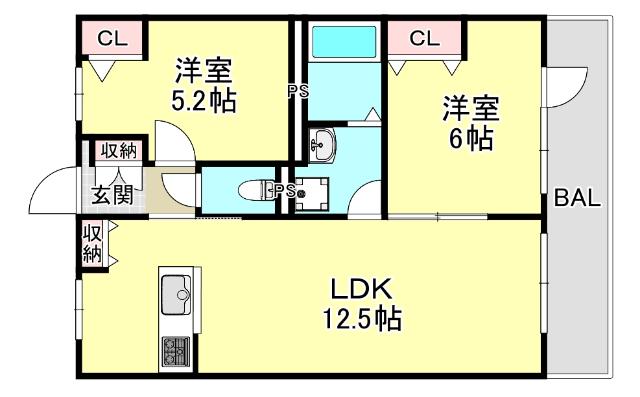 リアライズ箕岡(2LDK/1階)の間取り写真