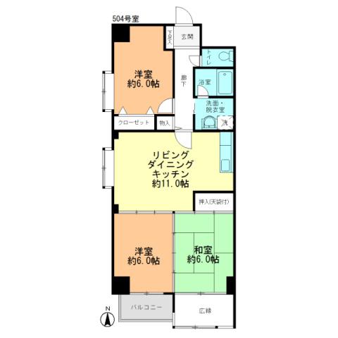 コーポマルゼン(3LDK/5階)の間取り写真