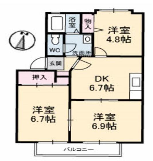 グランシード下田(3DK/2階)の間取り写真