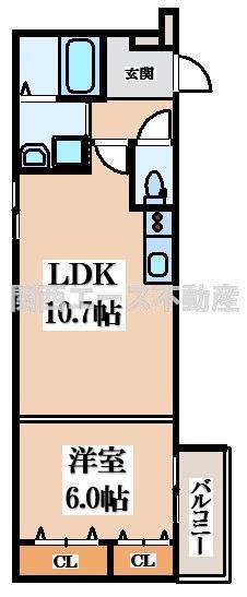ハルミール忍ケ丘(1LDK/1階)の間取り写真