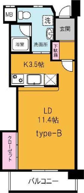 パーマナント洞峰II(1K/5階)の間取り写真