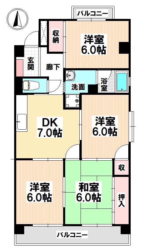村上ビル(4DK/2階)の間取り写真