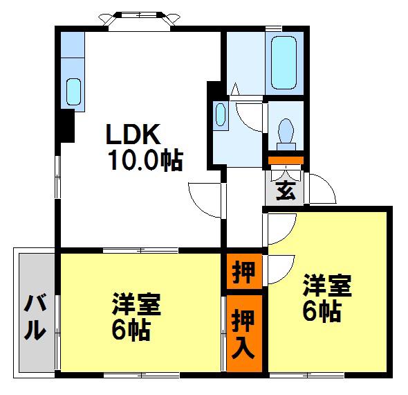 コーポ ウォームライフ(2LDK/1階)の間取り写真