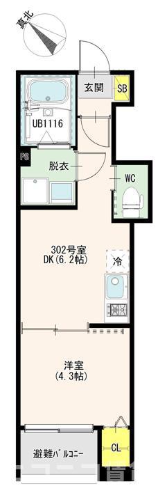 LUMIERE TERRACE MIZUE(1DK/3階)の間取り写真