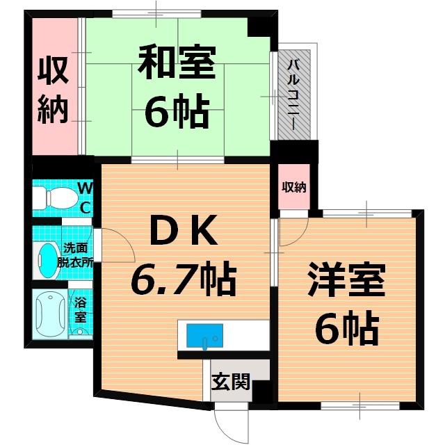 高殿ハイム(2DK/4階)の間取り写真