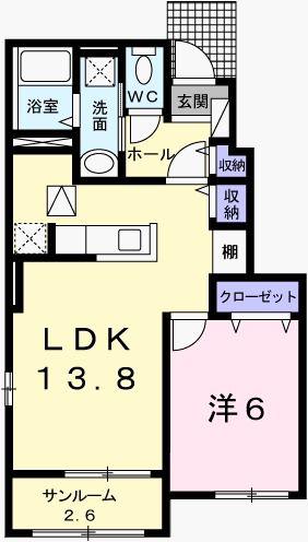 スピカII(1LDK/1階)の間取り写真