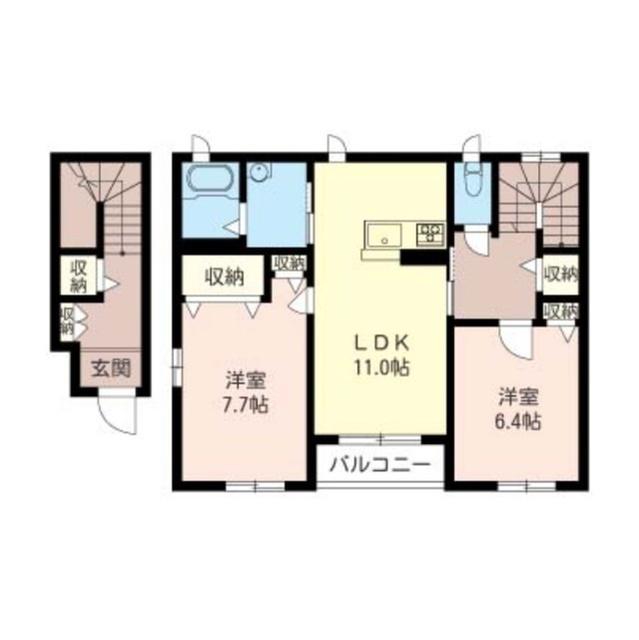 ルミナス糀屋(2LDK/2階)の間取り写真
