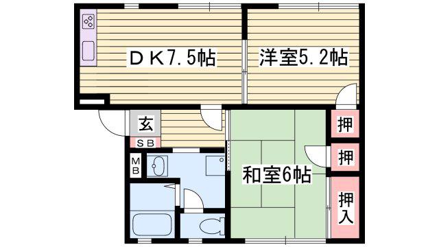 メゾンさつき(2DK/1階)の間取り写真