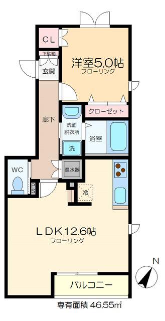 ヘーベルメゾン栗原(1LDK/2階)の間取り写真